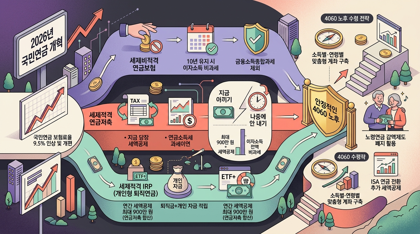 2026년 연금보험, 연금저축, IRP 절세 및 수령 전략 비교 인포그래픽