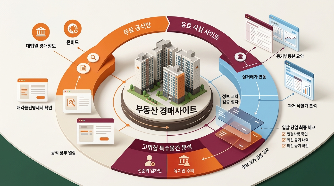 부동산 경매사이트 비교 분석 및 실전 권리분석 가이드 인포그래픽