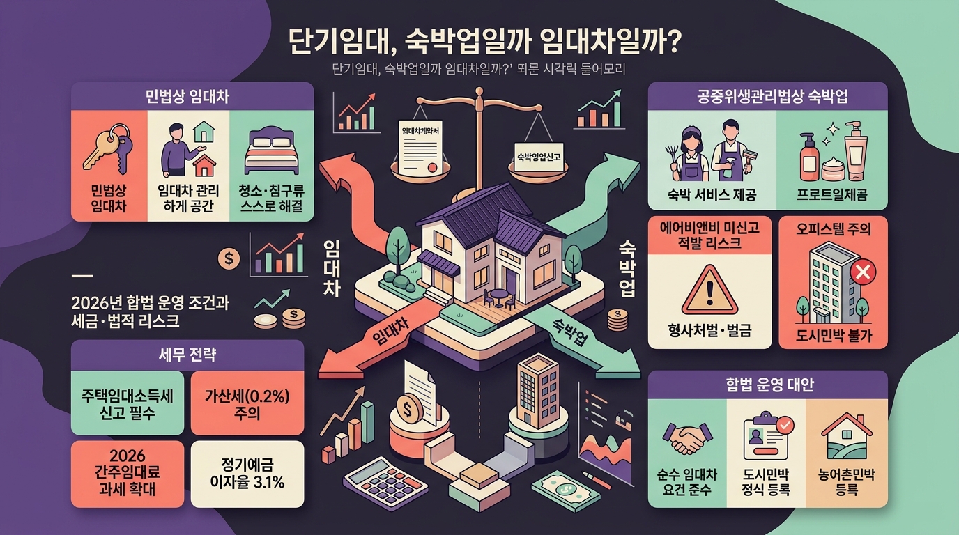 단기임대 법적 구분 및 2026년 주택임대소득세 인포그래픽