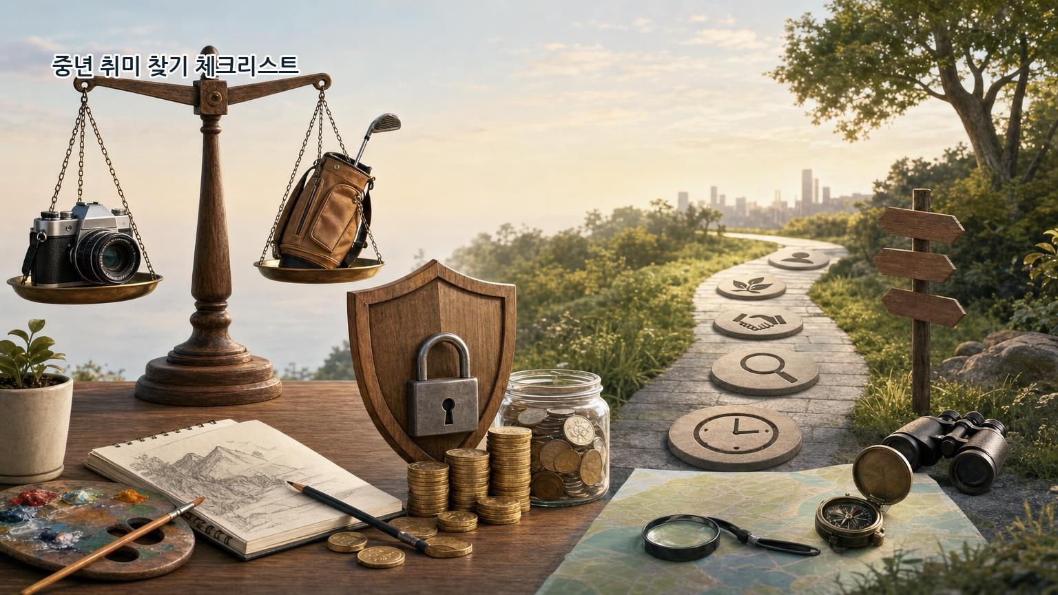중년 취미 찾기 5단계 체크리스트와 노후 자산 방어 전략 인포그래픽