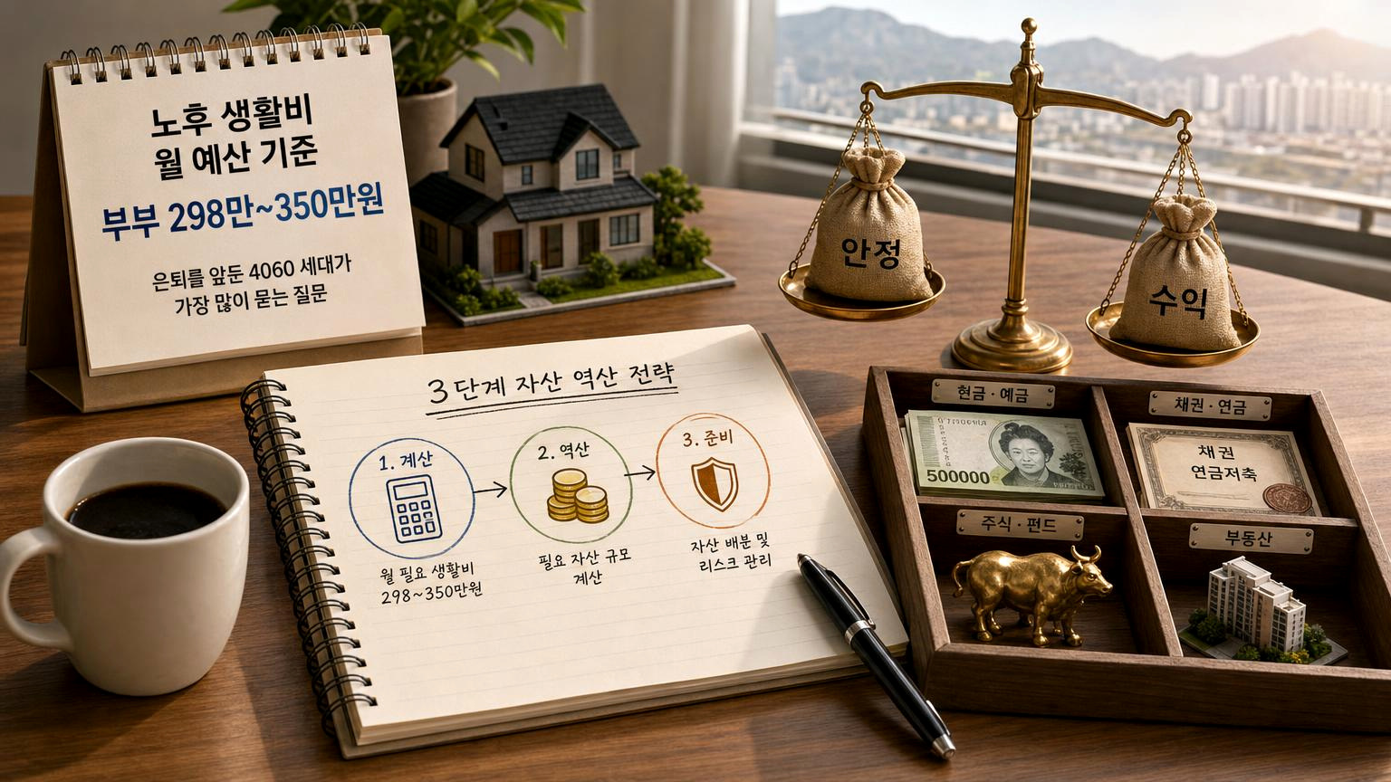 노후 생활비 월 예산 계산 기준과 필요 자산 역산 전략 인포그래픽