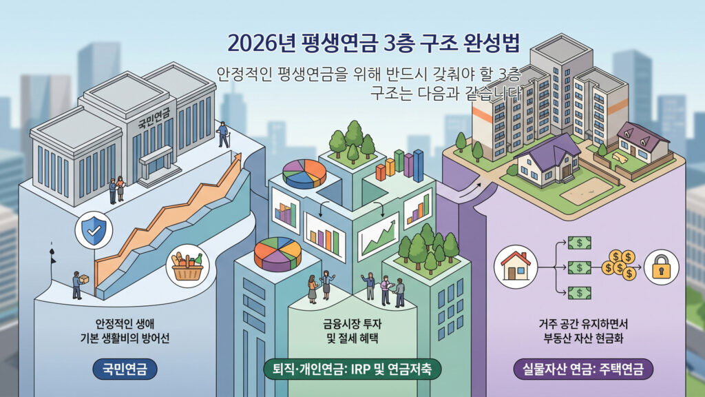 2026년 평생연금 3층 구조 완성법: 국민연금 감액 개편 활용부터 IRP·주택연금 현금흐름 4단계 설계