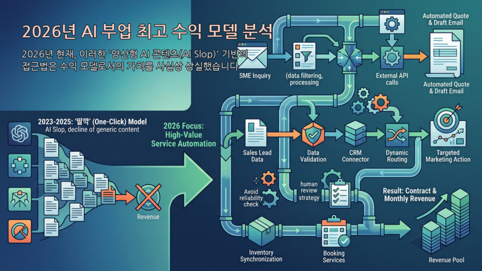 2026년 최고 수익 AI 부업 모델과 실무 업무 자동화 구축 인포그래픽