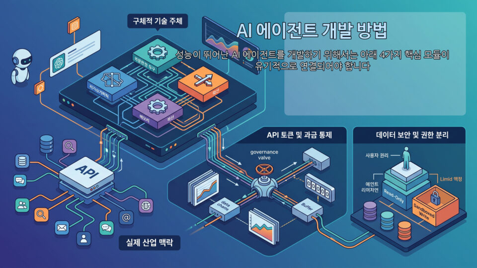 AI 에이전트 개발 방법과 5단계 실전 구축 로드맵 인포그래픽