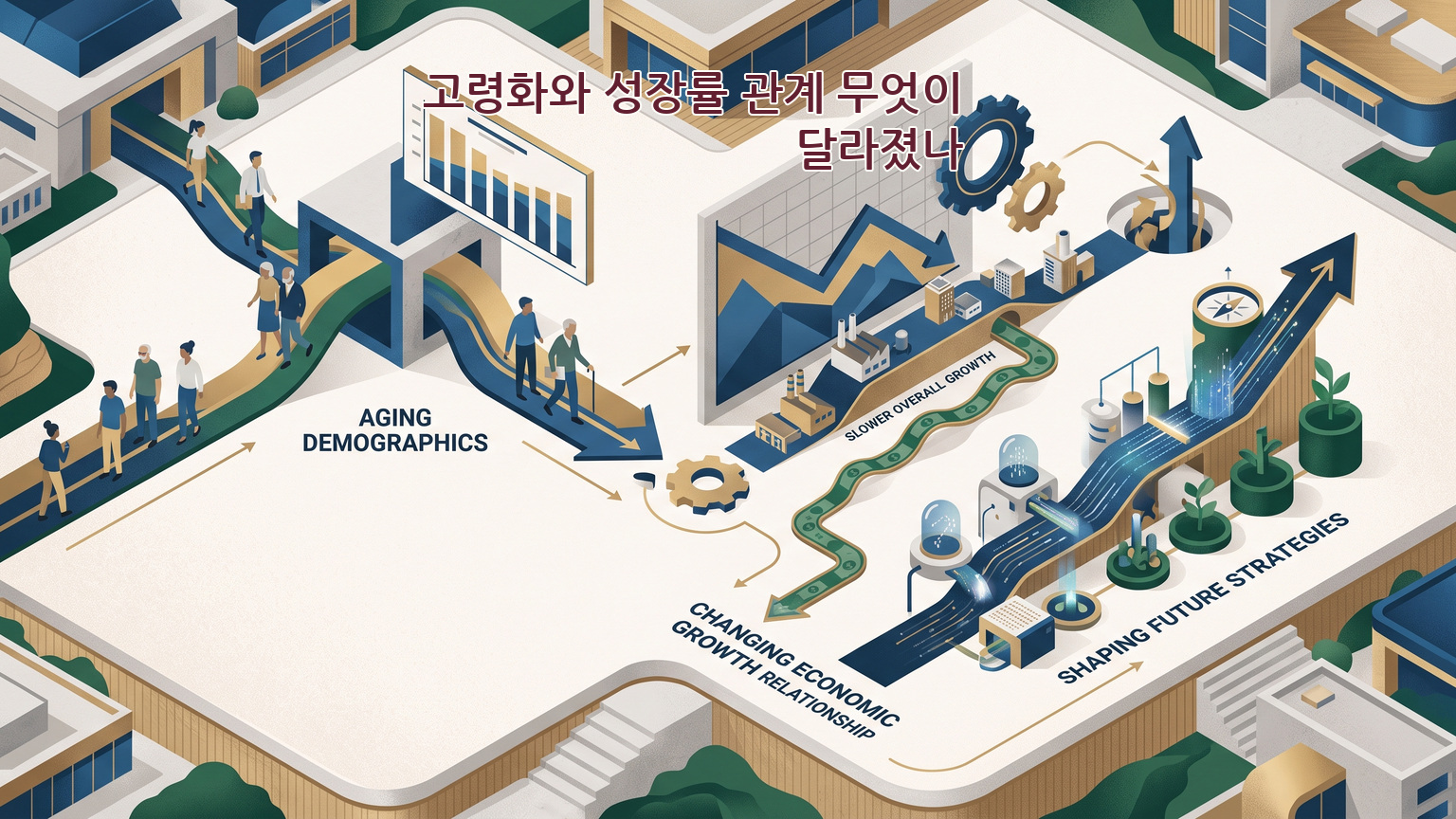 고령화와 성장률 관계 분석 및 4단계 자산 방어 전략 인포그래픽