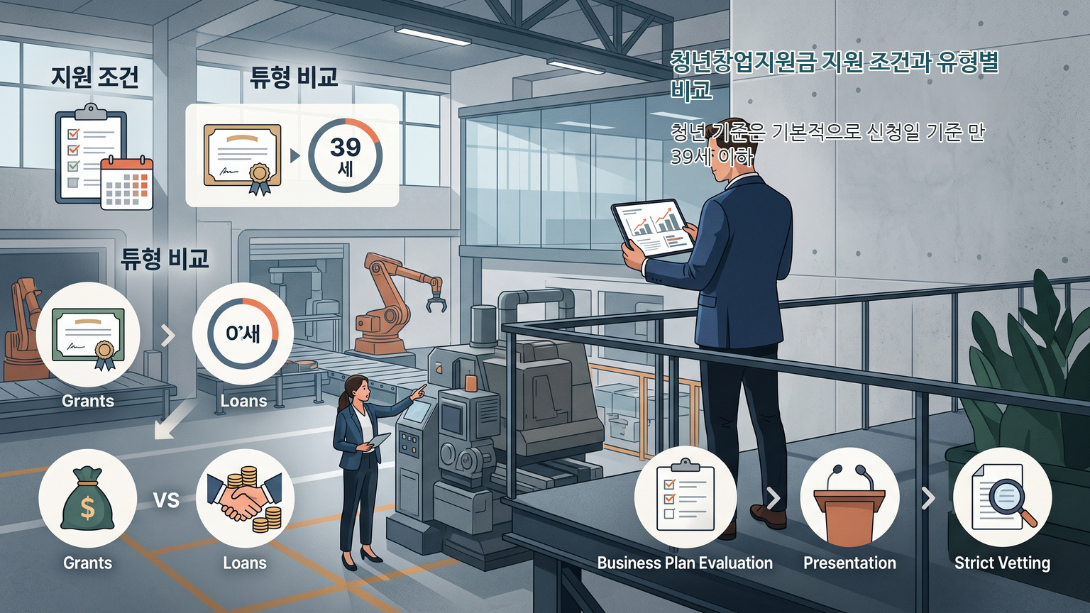 청년창업지원금 유형 비교 및 신청 자격 조건 인포그래픽