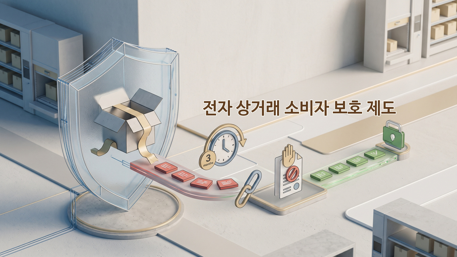 전자상거래 소비자보호 제도와 7일 청약철회권 및 환불 규정을 정리한 데이터 인포그래픽
