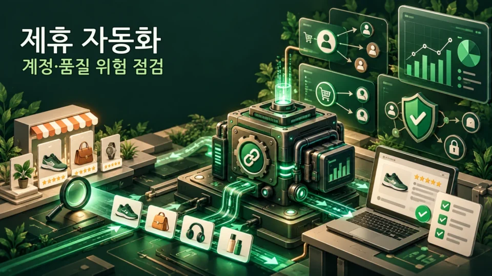 제휴 상품 자동화의 계정 및 콘텐츠 품질 위험을 점검하는 이미지