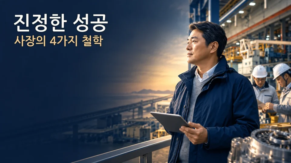 현장에서 성공의 의미를 되짚는 기업 경영자 이미지